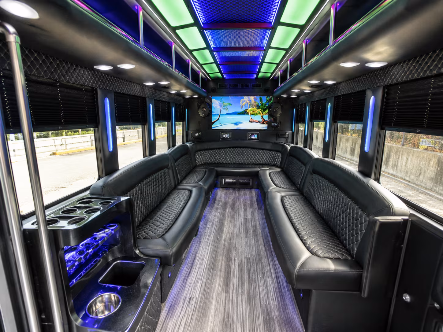 enid 18 passenger party bus inside