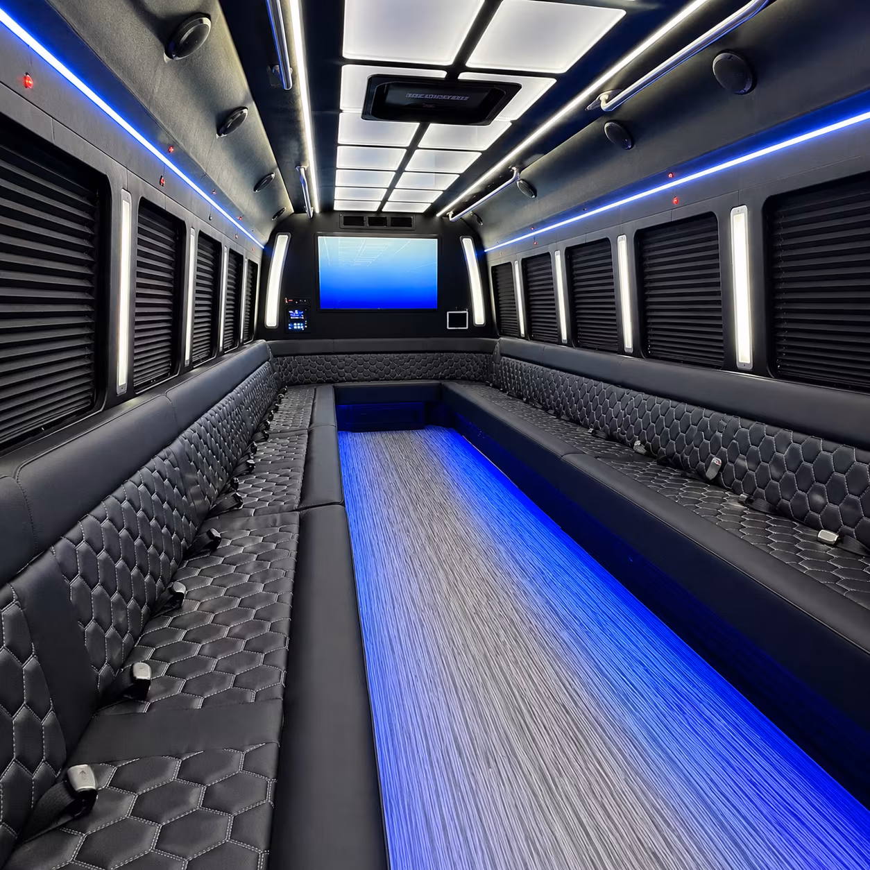 enid 50 passenger party bus inside